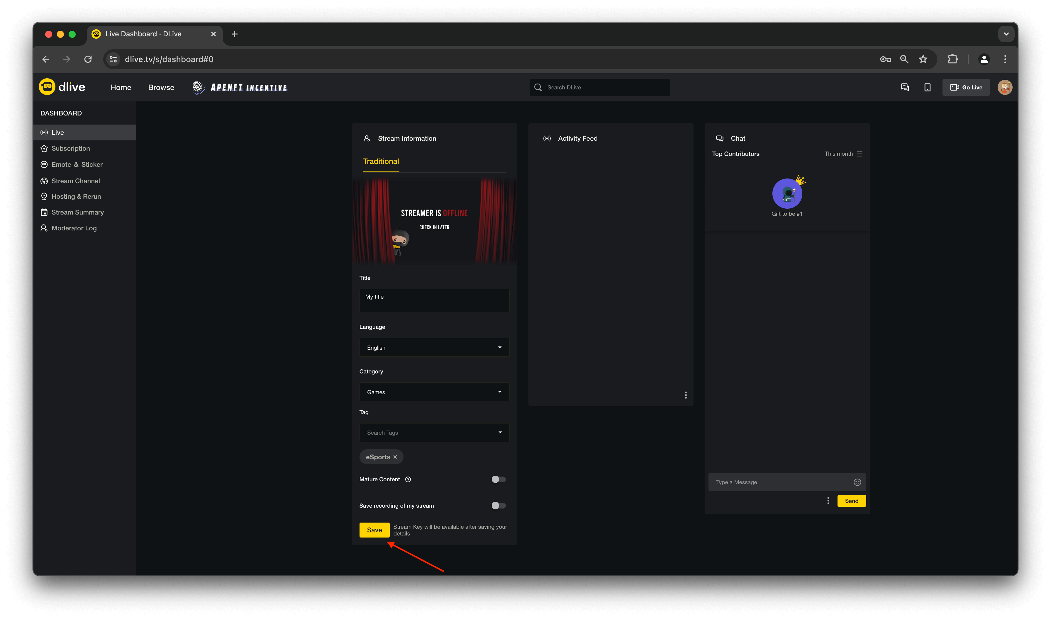 Enter stream details