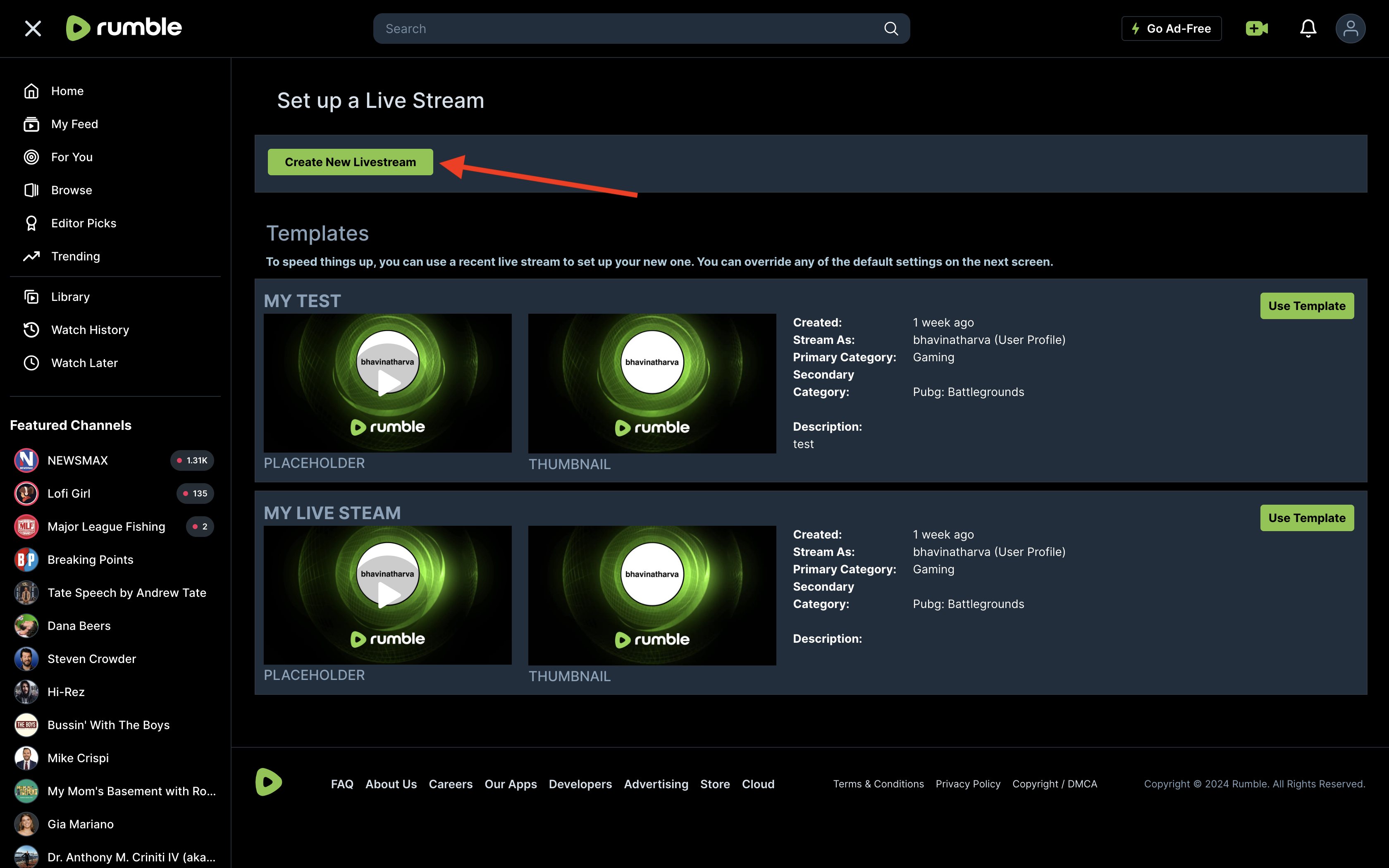 Fill out streaming details