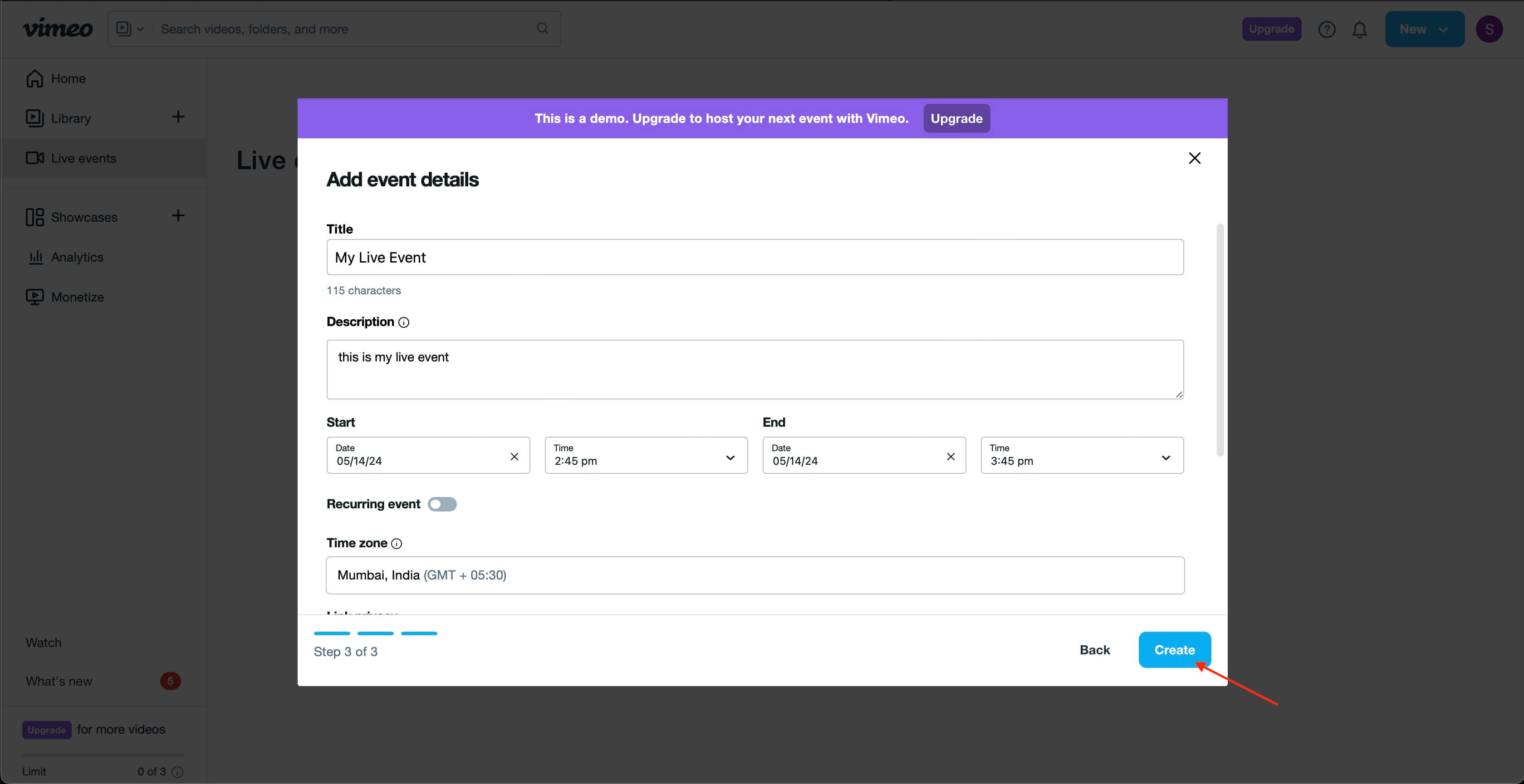 Enter streaming details