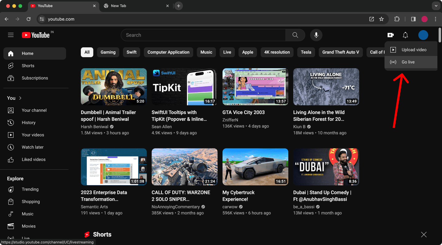 Login in your YouTube Account